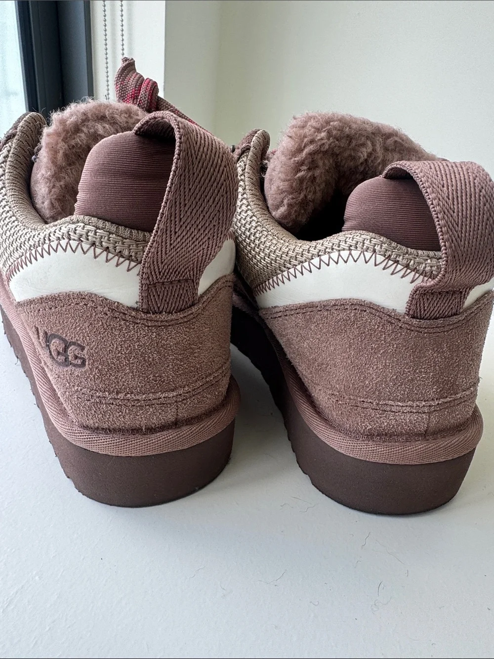 UGG Kids Brown Suede Sneakers with Pink Rope Laces